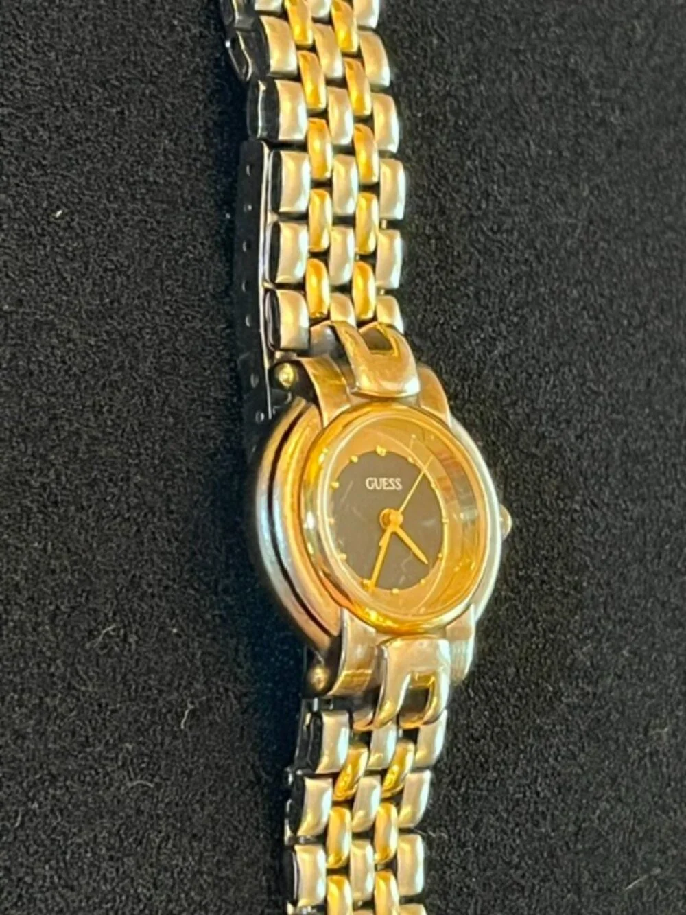 GUESS | Two-tone Bracelet Watch Black Dial Mirrored Edge-NEW Battery